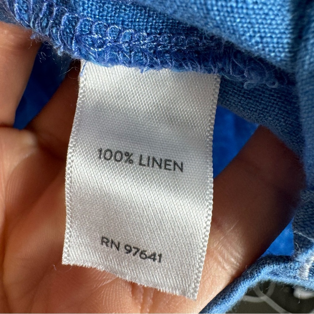J JILL 100% linen blue Boho blouse puff sleeve boho top oversized loose fit XS - Picture 3 of 10